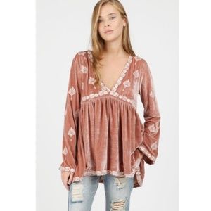 POL Deep V Velvet Embroidered Tunic